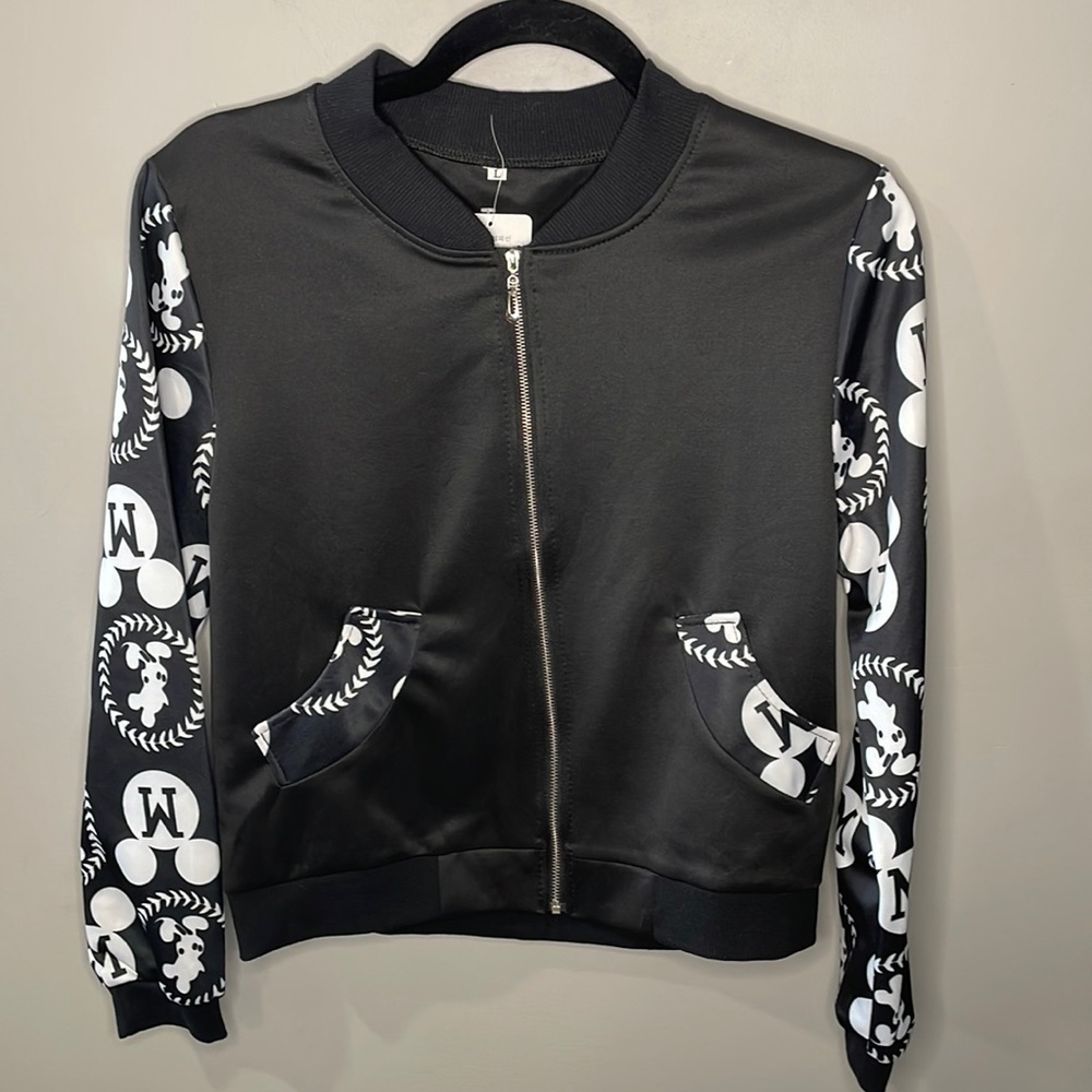 Anasunmoon NWT Unisex Mickey Mouse Varsity Type Jacket Black and White Size L